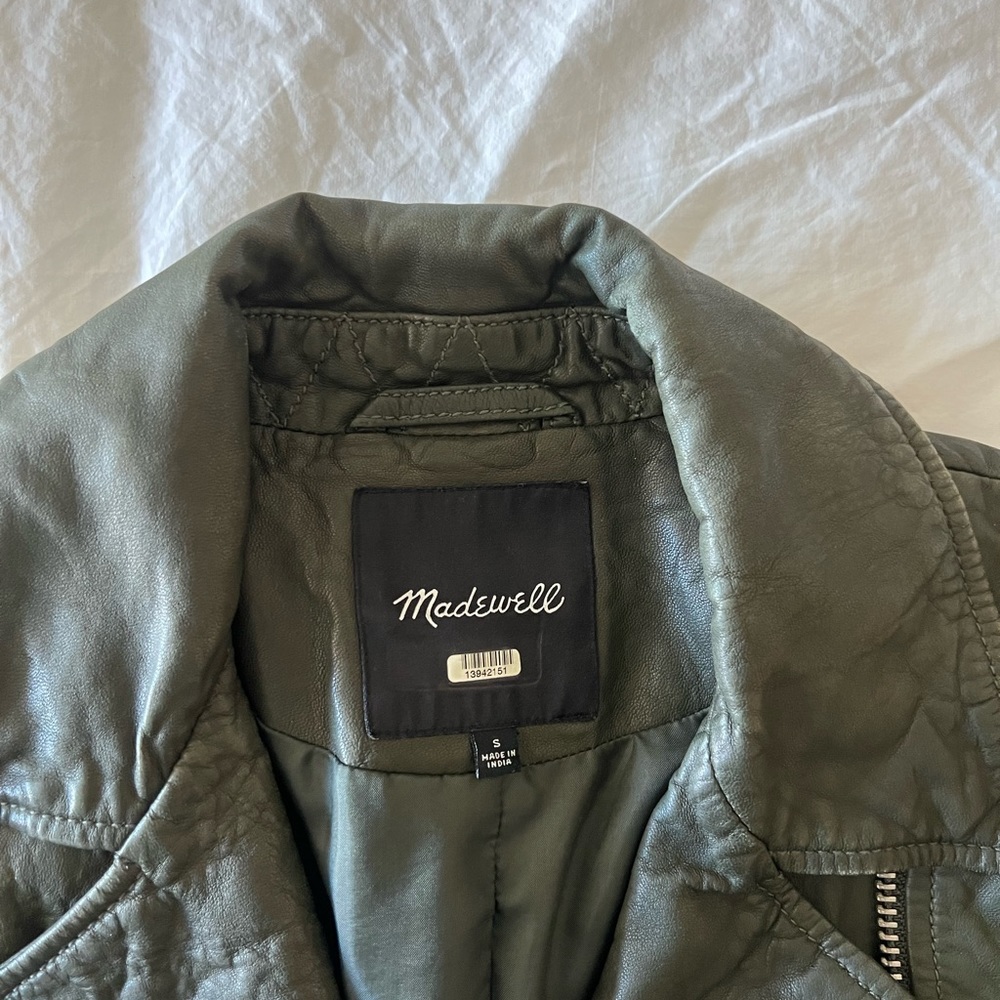 Madewell Washed Leather Motorcycle Jacket Dark Forest S - Picture 8 of 8